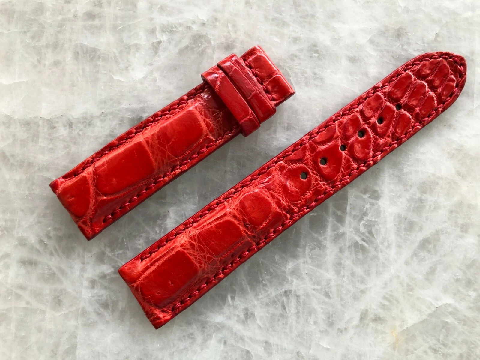 20mm/18mm Red Alligator Crocodile Embossed Leather Watch Strap Band