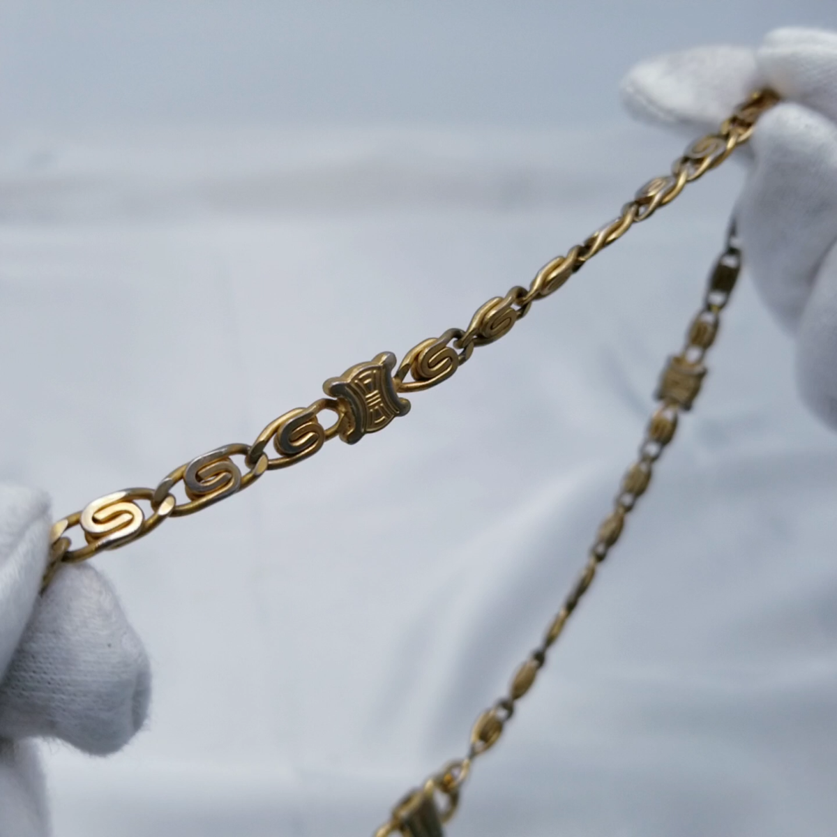 CELINE Vintage Macadam Necklace Triomphe Logo Chain Gold 