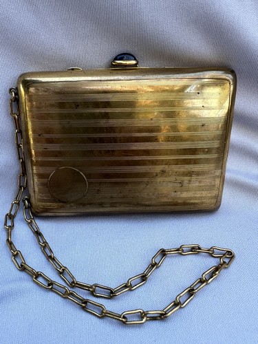 Art Deco Dance Compact Minaudiere Peery Estate Albany MO Blue Cabochon 2.5x3.5"