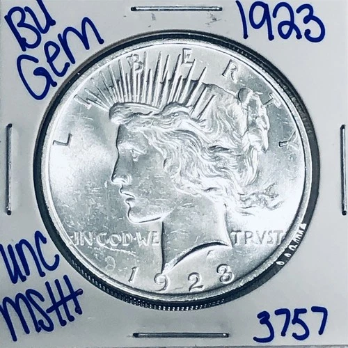 1923 BU UNCIRCULATED SILVER PEACE DOLLAR AUTHENTIC U.S. MINT FREE SHIPPING 3757