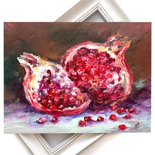Pomegranat Fruit Kitchen Art Original oil painting Still Life  9x8inch