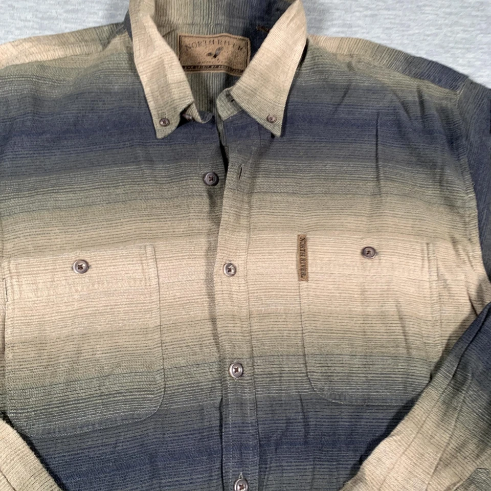 Camisa North River Para Hombre Grande Beige Azul Western Ombre Rayas Abotonada Exterior Foto 4 de 4