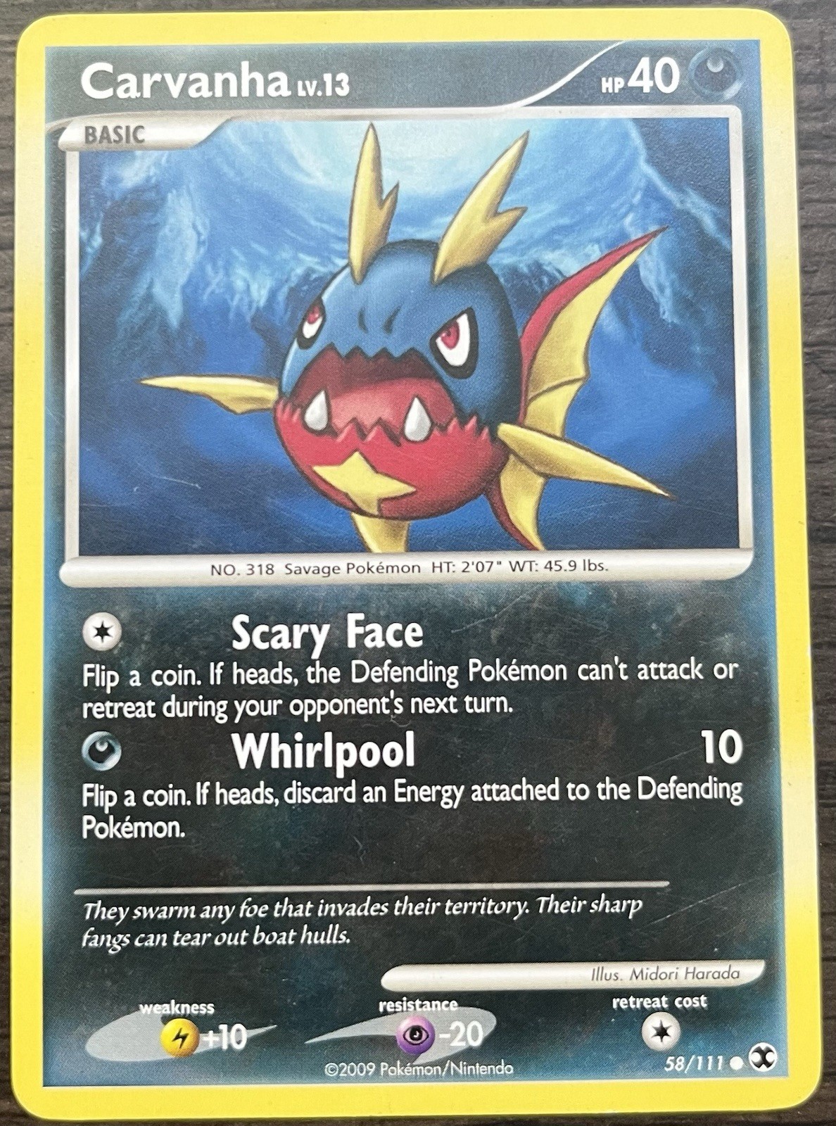 Carvanha 58/111 Pokemon TCG Platinum Rising Rivals Light Play LP