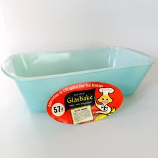 VTG Glasbake Light Blue/Milk White Baking Dish J-522 w/Woolworth Happy Home Tag