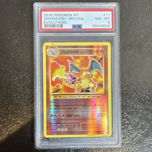 Pokémon Charizard Reverse Holo Rare 11/108 Evolutions PSA 8 2016