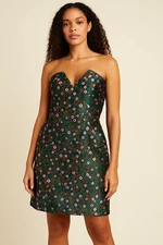 Eva Franco Strapless Floral Jacquard Dress 18W Green Pink Metallic Brocade