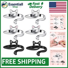 Stylish Metal Crochet Loop Rings - 6pcs Adjustable Tension Thimbles for Knitting