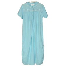Vintage Katz Nightgown Long Blue Granny-core Cotton Short Sleeves Sz 38
