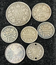 Early Canada 7 Silver Coins lot Some Damaged coins High Value
