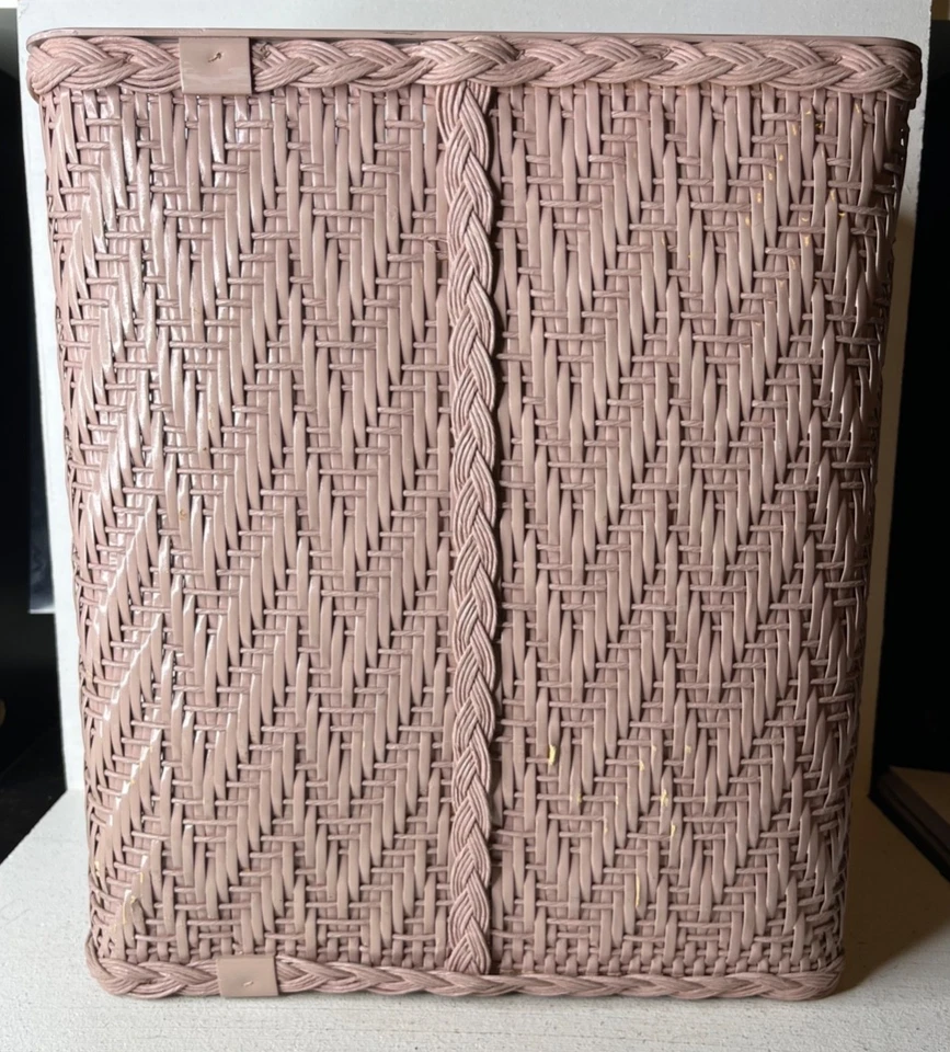 Vintage Lavender Purple Mauve Woven Wicker Trash Can Wastebasket Rectangle 12" - Image 3 of 4