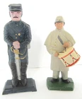 2 PC VINTAGE CAST IRON CIVIL WAR UNION SOLDIER & CONFEDERATE DRUMMER FIGURES