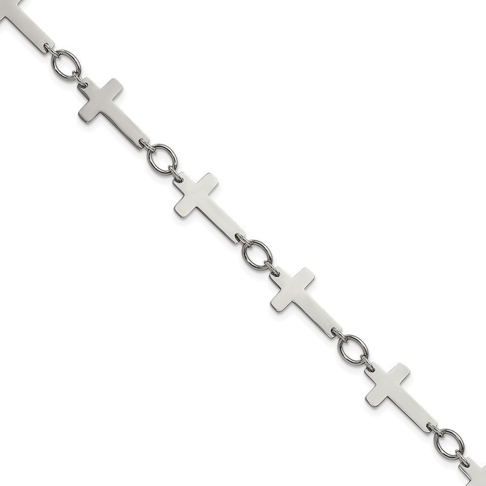 Stainless Steel Polished Sideways Cross Link Anklet 10