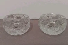 Vintage Rare Kosta Boda Sweden Snowball Set Of 2 Salt Cellars 3D Etched Glass