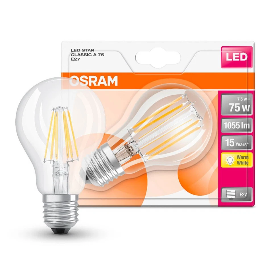 3 x Osram LED Filament Retrofit Birnen 8W = 75W E27 klar 1055lm warmweiß 2700K - Bild 2 von 4