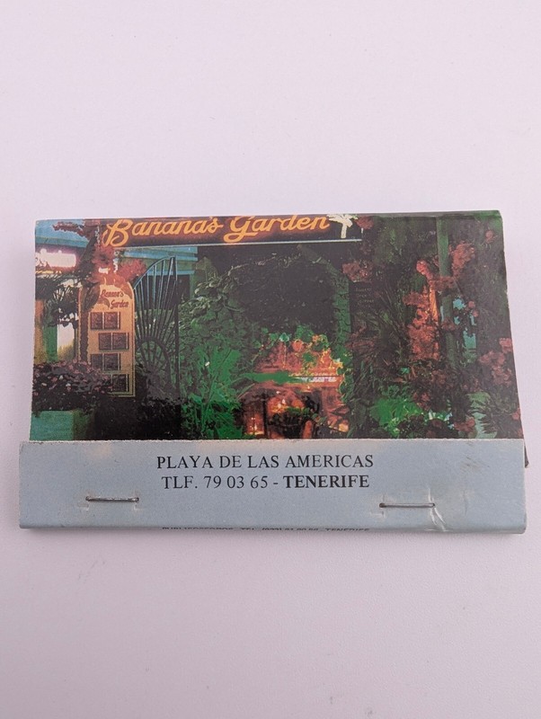Vintage Banana's Garden Tenerife Restaurant Matchbook Cover Playa Americas Spain