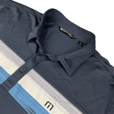 Travis Mathew Men s Performance Stretch S/S Golf Polo Shirt Blue Stripe 2XL