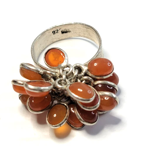 Vintage Carnelian Cha-Cha Cluster Ring Silver 925 Size 9.25, 6mm Band 9.2g