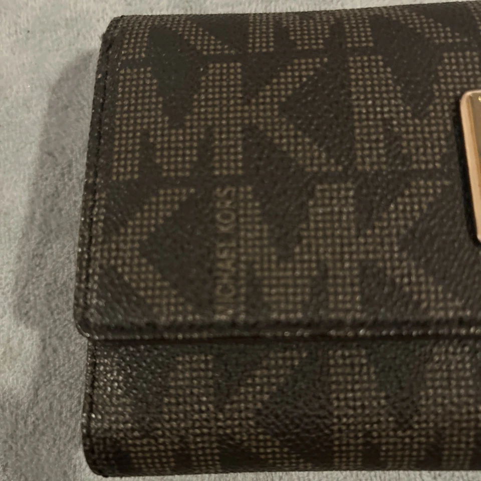 Michael Kors Coated Canvas Monogram Print Trifold Envelope Card Wallet Brown - Image 3 of 4