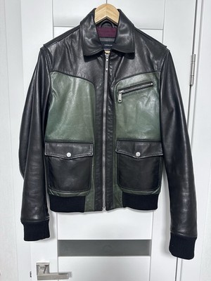 Dsquared2 Leather Biker Bomber Jacket Men Green Black