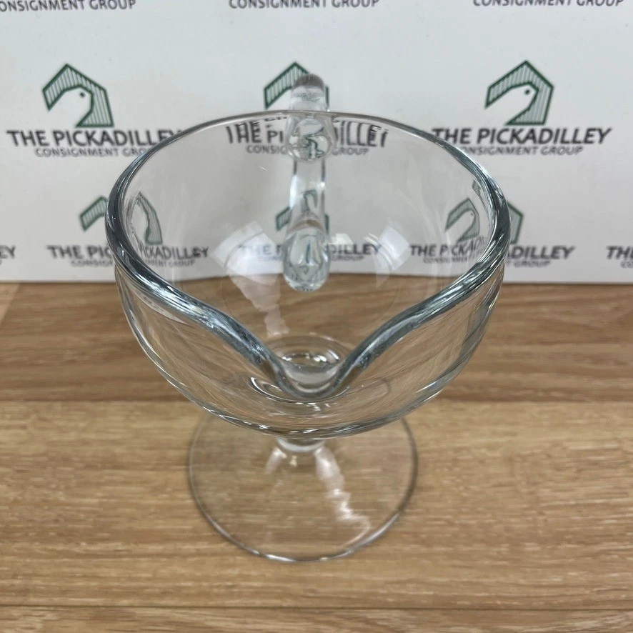 Clear Glass Footed Gravy Boat Sauce Pitcher with Handle and Pedestal Base - Image 2 of 4