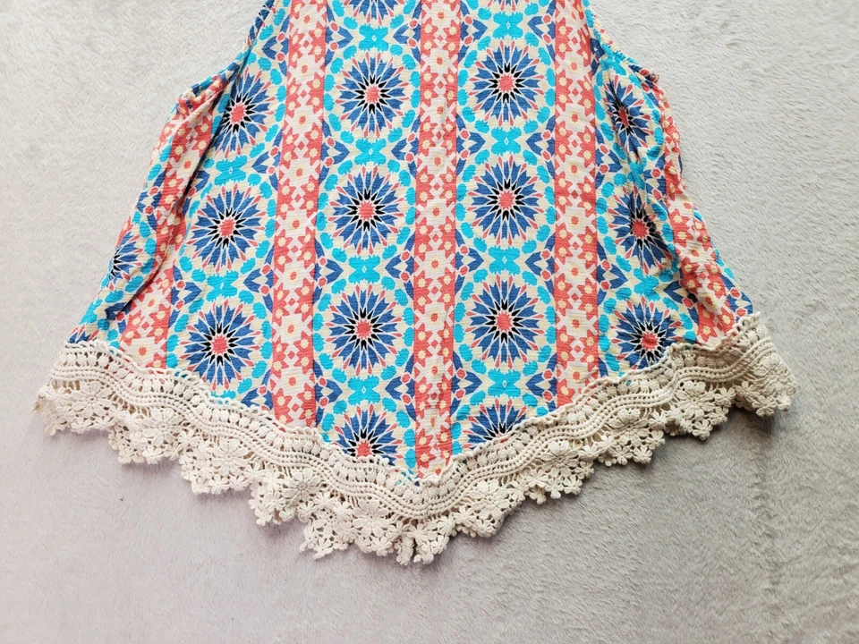 Blusa Top Grulla de Papel Para Mujer Pequeña Multi Floral Rayón Crochet Borde Halter Cuello Foto 3 de 4