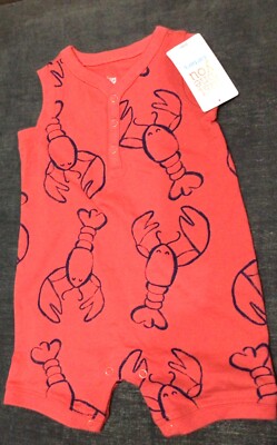 New Carter s Red Sleeveless Romper Lobsters Size 6M One Piece Jump Suit