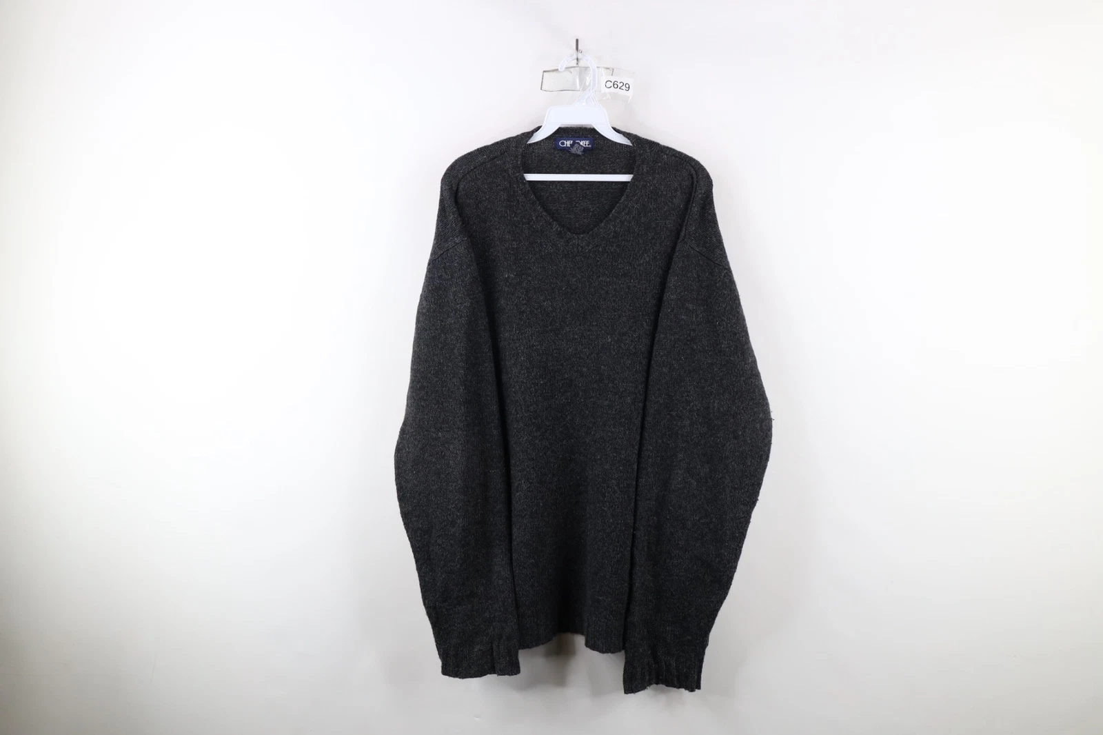 Vtg 90s Streetwear Mens Large Blank Lightweight Wool Blend Knit V-Neck Sweater