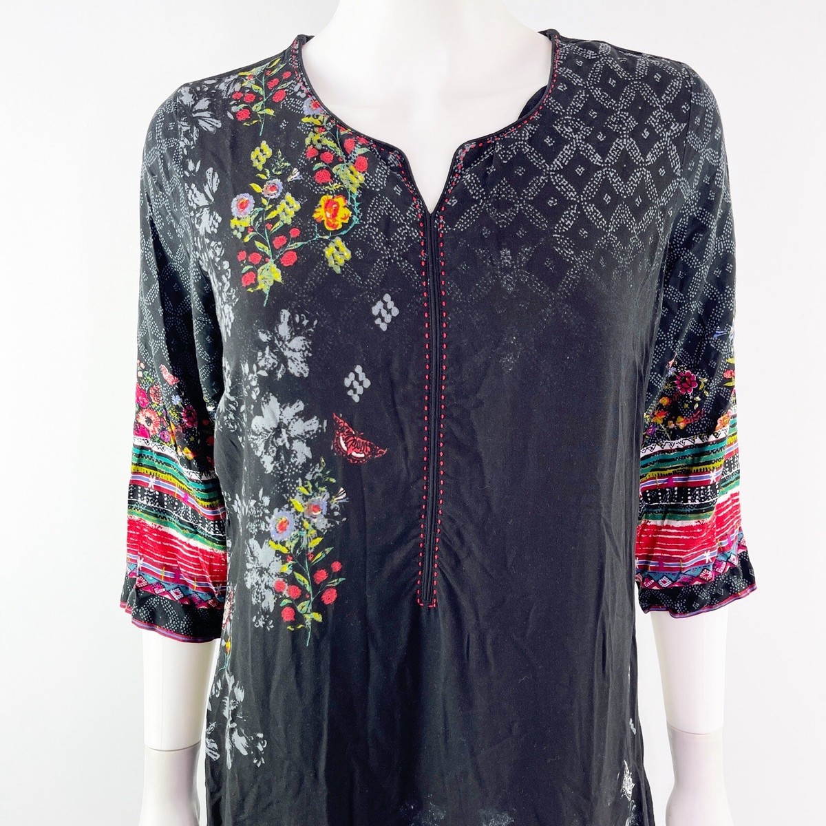 BIBA Black Floral Midi Dress Size 36 US S Side Slit Boho | eBay BIBA Black Floral Midi Dress Size 36 US S Side Slit Boho | eBay