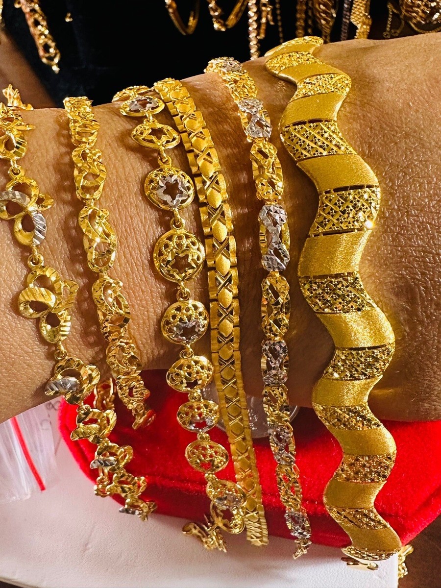 22K 916 Solid Dubai Gold Ribbon Flower Two tone Bracelet 22K 916 Solid Dubai Gold Ribbon Flower Two tone Bracelet