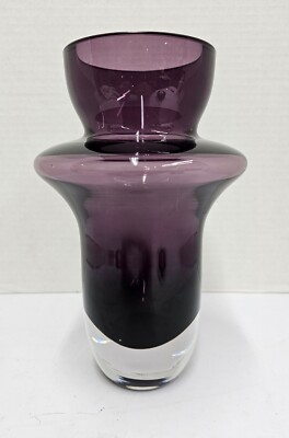 Waterford Marquis Amethyst Vase Clear To Purple Rumba Art Glass VTG Signed 10 