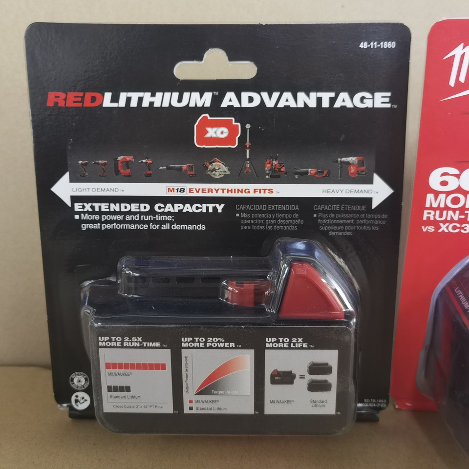 2-Pack Milwaukee M18 XC18 6.0 Ah Batteries (48-11-1860) - 18V, New US Stock