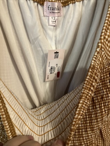 Franki by Francesca's Girl’s Brown Check Jumpsuit Size 12 Smocked Bodice NWT - Picture 6 of 8