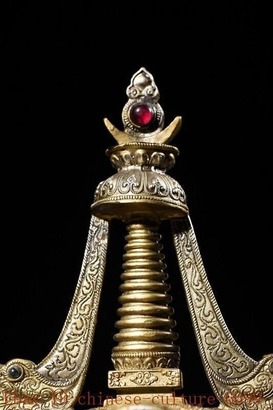 13英寸西藏青铜银色镀金镶嵌宝石释迦牟尼佛塔雕像 — 第 2/4 张图片