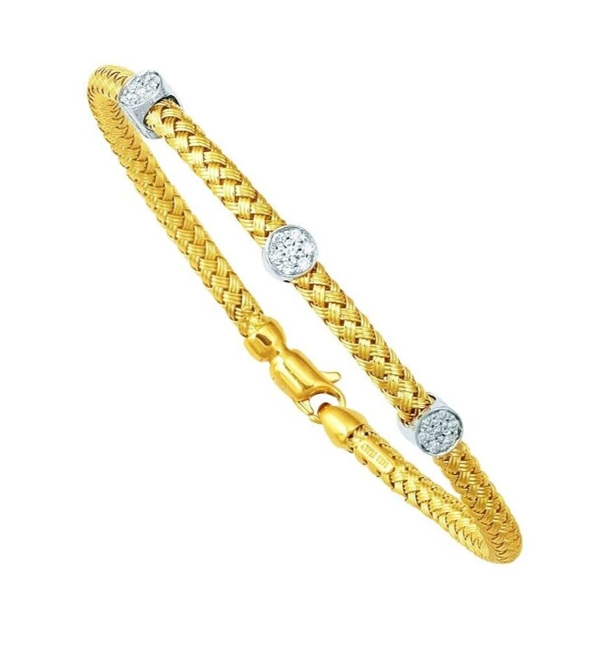 14k 黄金篮子编织手镯手链 9 克 4 毫米 7.25 英寸 0.21 克拉钻石
