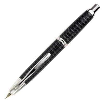 Pilot Vanishing Point Fountain Pen in Black Carbonesque & Rhodium - 18K Broad