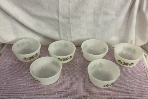 Vintage Fire King Anchor Hocking 6 oz Meadow Green Custard BOWLS Set of 6