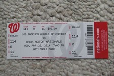 WASHINGTON NATIONALS VS ANGELS 4/23/2014 FULL TICKET ~ JOSE LOBATON HR