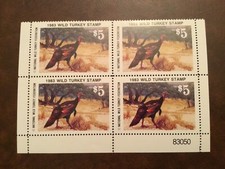 ICOLLECTZONE  Wild Turkey Federation 1983 Stamp Plate Block VF NH
