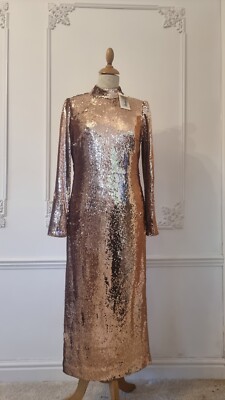 slim fit dress slacks Tessia Dress, Gold Beam Sequin main image 1