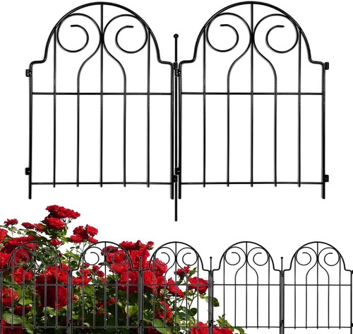 Decorative Garden Fence, 19 Panels No Dig Metal Fencing 21ft(L) × 22in(H)