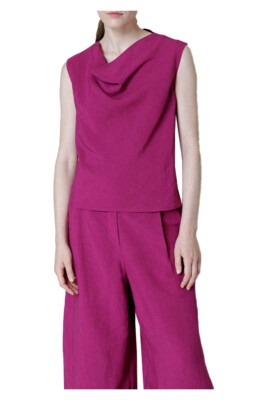 NEIRAMI Damen Top ärmellos Farbe Orchidee T979PA 66% Viskose 34% Leinen