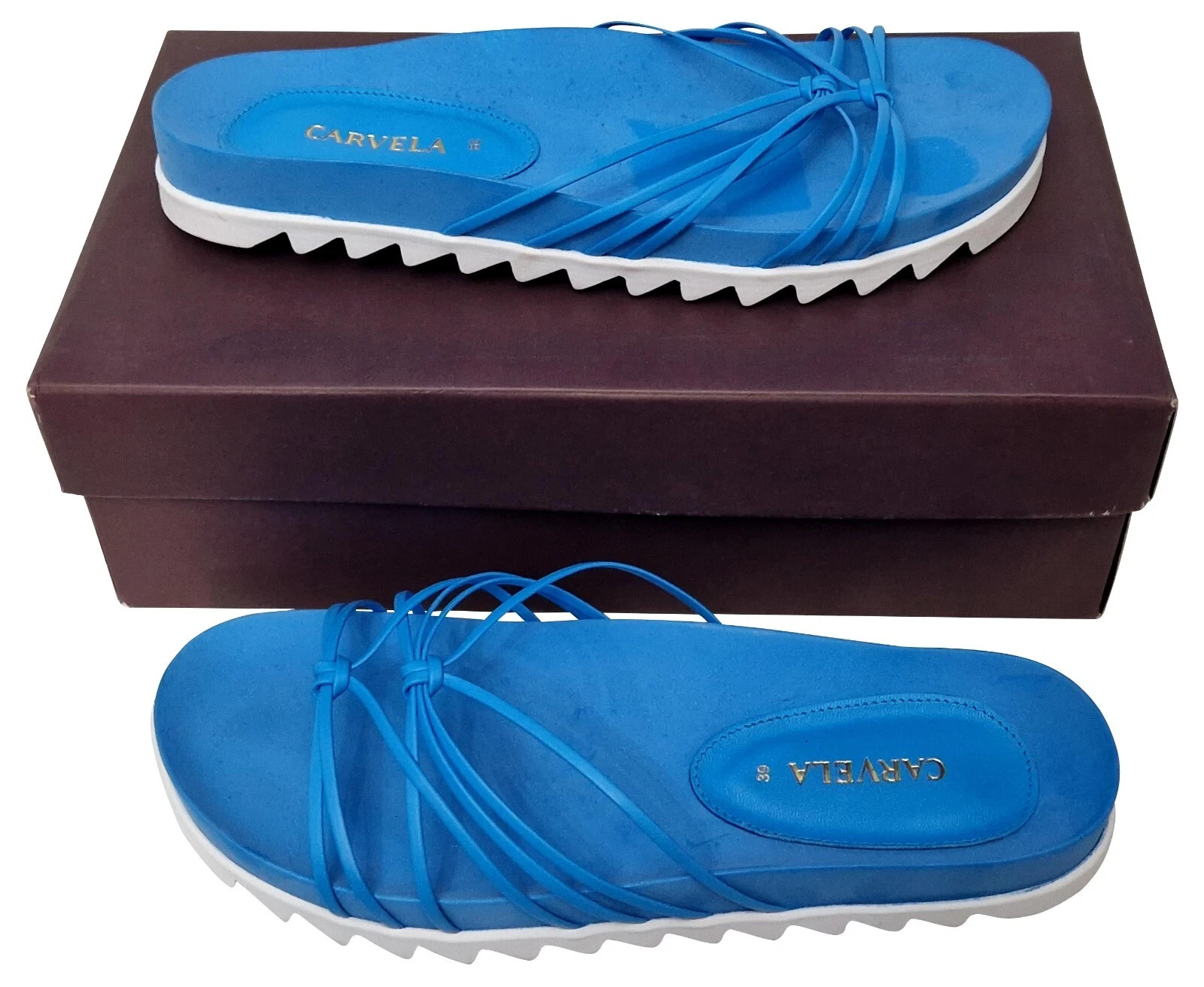 CARVELA Knockout Ladies Blue Strappy Mules Leather Flats Sandals Shoes RP £99.00
