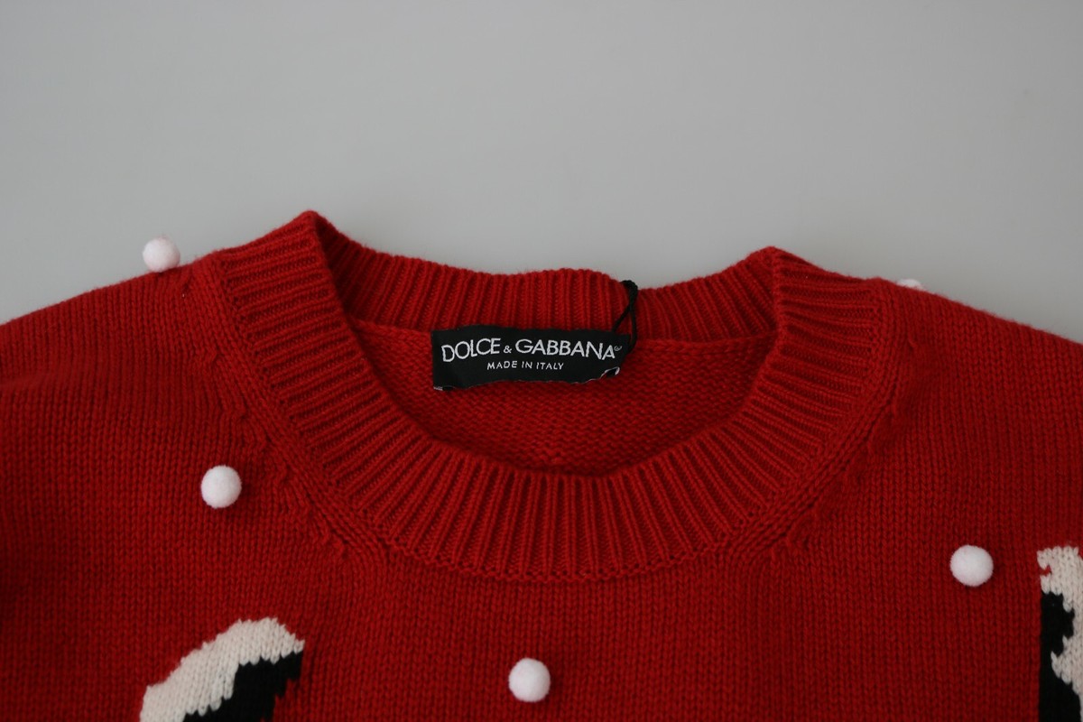 DOLCE & GABBANA Sweater Cashmere Red Christmas Dog Pullover IT44