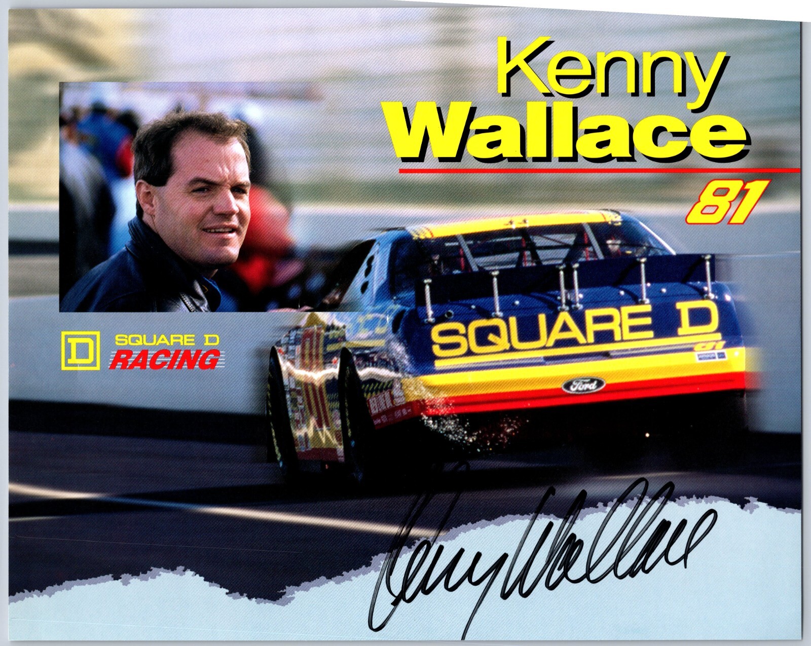Kenny Wallace Signed 8x 10 Inch Hero Card - NASCAR Racing - Square D Car