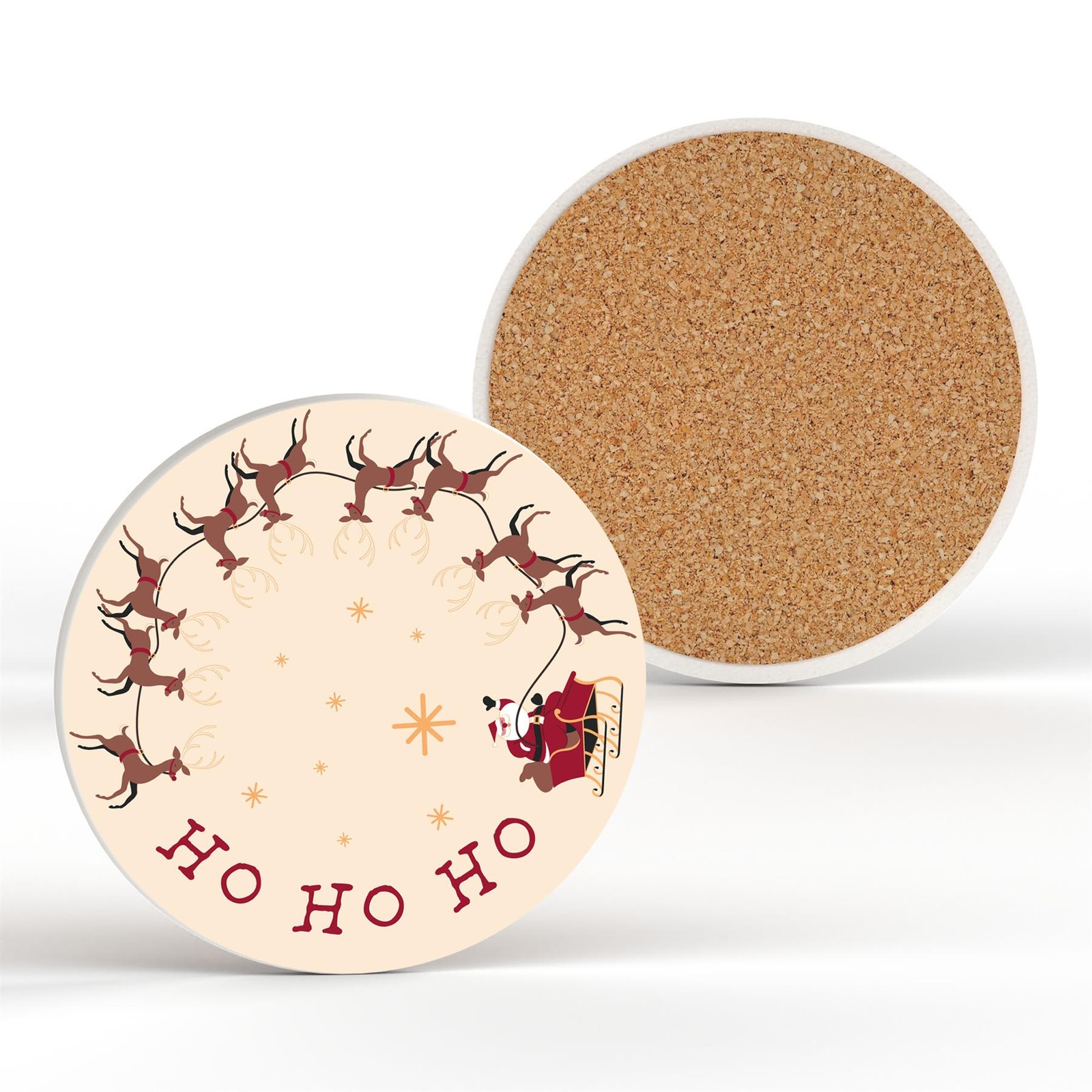 Ho Ho Ho Santa Sleigh Festive Ceramic Coaster Christmas Decor