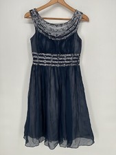 Adrianna Papell Dress Womens 4 Blue Evening Party Sequin Sleeveless