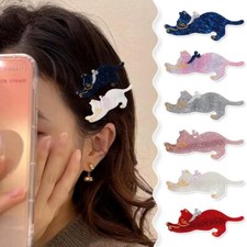 6 Pack Cute Cat Hair Clips Fashion Cat Barrettes for Girls Acrylic Sparkling ...