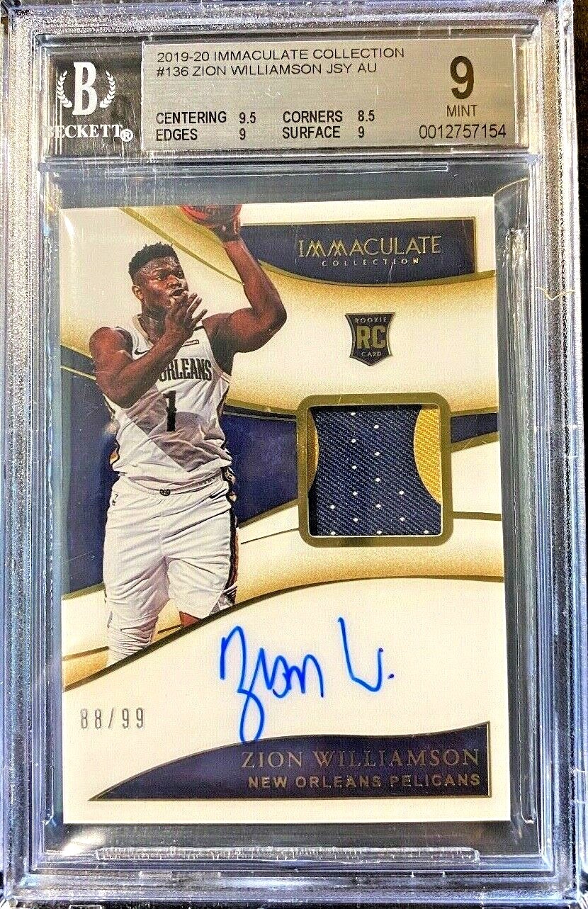 2019-20 Panini Immaculate 136 Zion Williamson Rookie Patch Auto 88/99 BGS 9 Mint