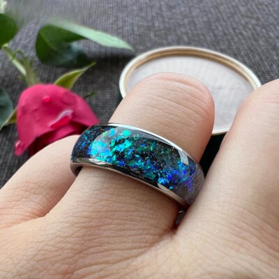Turquoise Jewelry Tungsten Carbide Ring Fire Opal Hawaiian Koa