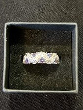 Ladies White Gold Tanzanite & 0.15 Diamonds Band Ring Size O